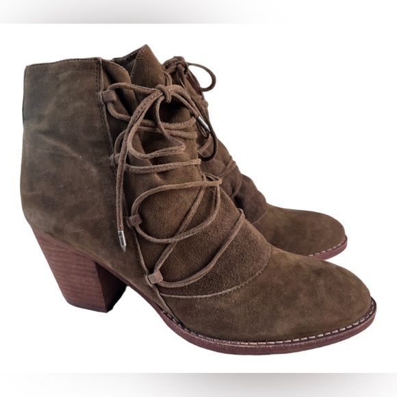 Sam Edelman Moss Green Leather Suede Millard Boho Ankle Booties Size 8.5 - Picture 4 of 10